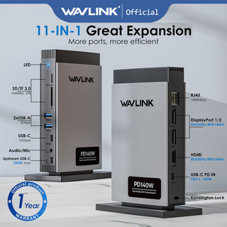 Trạm kết nối USB C ba màn hình Wavlink PD3.1 với công suất 140W, Dock hiển thị ba với 8K 4K 144HZ RJ45, 10G USB-C, 2 USB 3.0, Khe cắm SD / TF, Âm thanh / Mic