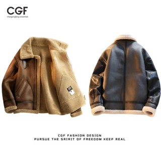 CGF tích hợp áo khoác da lông cừu nam mùa thu đông ve áo khoác lông cừu lông cừu áo khoác độn bông