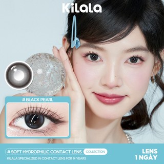 Kính áp tròng Kilala màu đen Black Pearl  lens cận 1 ngày DIA 14.2mm có độ (0-8) 2 chiếc