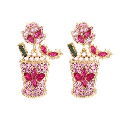 Pinkdudu Thời Trang Hình Học Hợp Kim Sọc Kim Cương Giả Rượu Thủy Tinh Bông Tai Mới Dễ Thương Tính Khí Bông Tai PD995