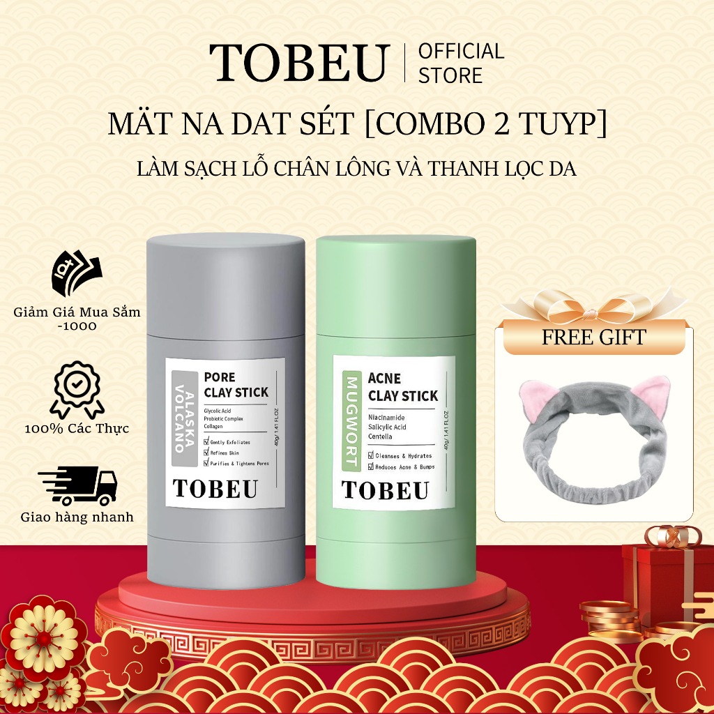 [Combo 2 Tuýp] TOBEU Mugwort Clay Stick 40g + Alaska Volcano Pore Clay Stick 40g Làm sạch lỗ chân lô