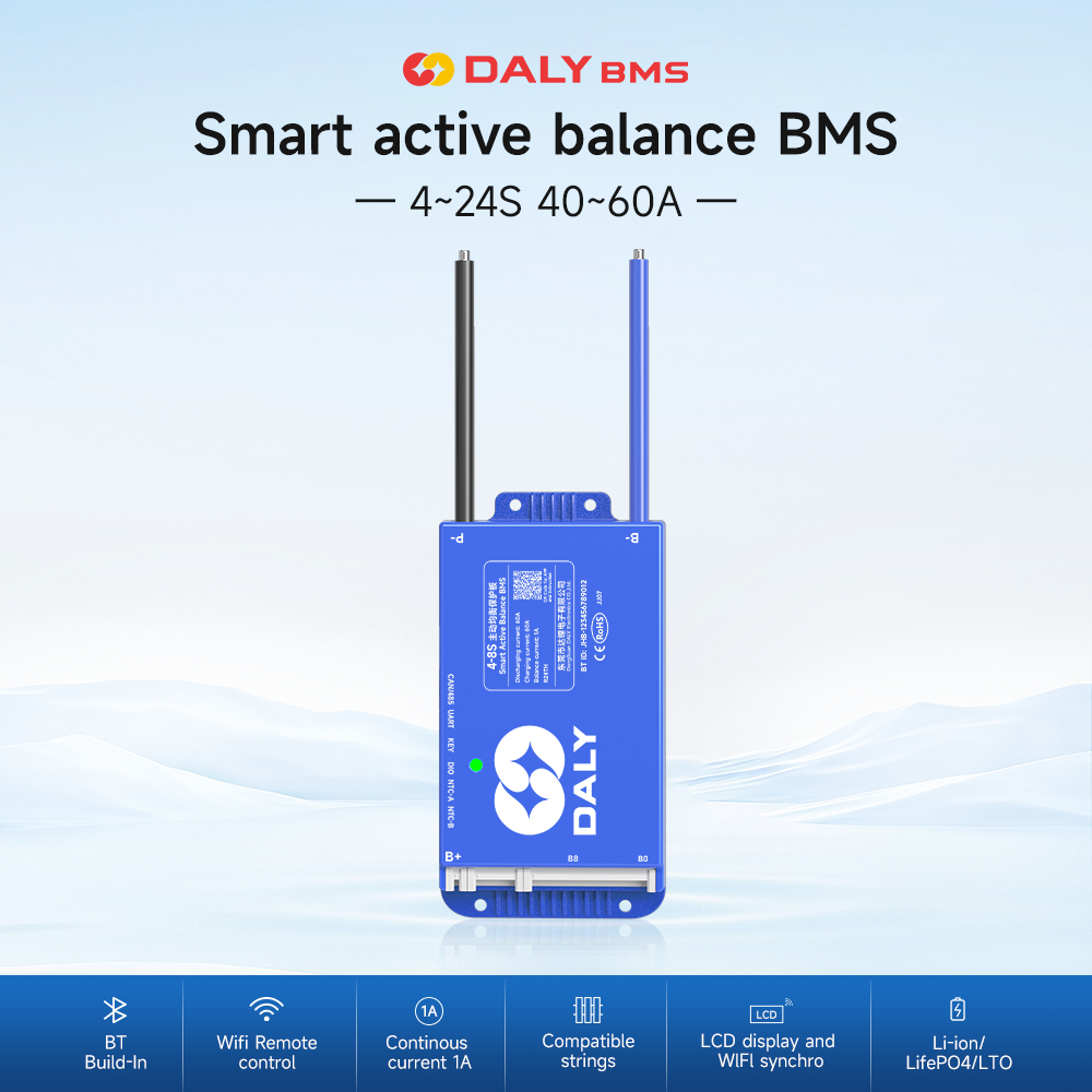 Daly 1A cân bằng hoạt động bms thông minh bms cho pin Lifepo Li-ion 40A 60A 12v 24v 48v 60v 4S-8S 8S