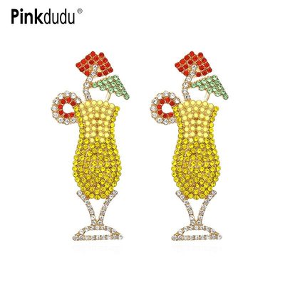 Pinkdududu Phóng Đại Màu Sắc Tương Phản Rượu Bông Tai Thủy Tinh Hợp Kim Cá Tính Bông Tai Kim Cương Giả PD692