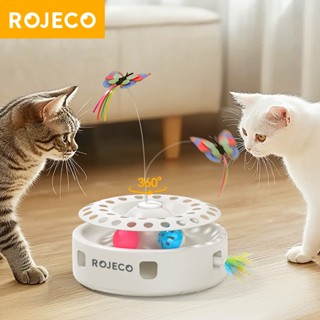 Rojeco Đồ chơi cho mèo tự động Đồ chơi mèo con không dây 3 trong 1 có mèo trêu chọc Gậy lông vũ theo dõi bóng Đồ chơi tương tác có thể điều chỉnh