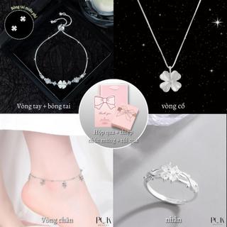  Vòng cổ nữ vòng tay nhẫn bộ vòng chân bộ vòng cổ may mắn cỏ bốn lá mang lại may mắn thép titan không rỉ sét hoặc phai màu chất lượng cao 