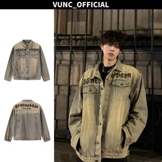 Áo khoác nam VUNC kiểu Mỹ cổ điển đường phố dáng rộng thường ngày giặt áo khoác denim cũ