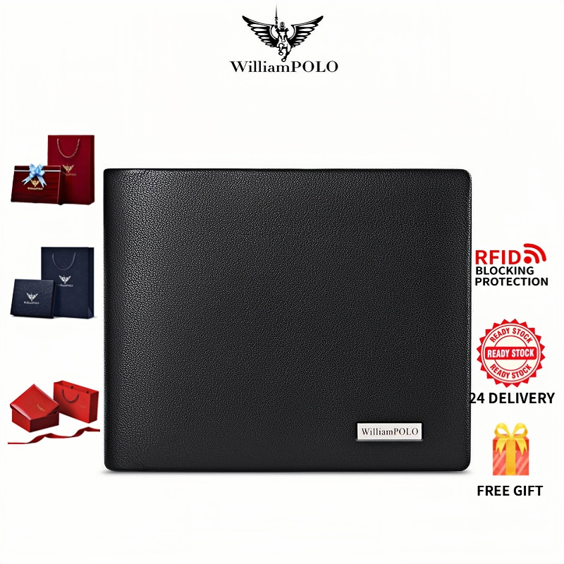 Ví nam William Polo da thật, ví ngắn thời trang, đựng thẻ đa năng Men's Wallet Genuine Leather Short