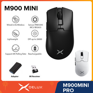  Delux M900 MINI PRO PAW3395 40   46g 8000Hz Chuột chơi game DPI 26000 Có dây 2.4G Không dây 230   500mAh Chân lạnh băng có thể sạc lại Công thái học bất đối xứng cho PC   Laptop   Windows 