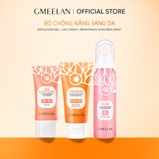 GMEELAN 3PCS GEL TẨY TẾ BÀO CHẾT TÁC ĐỘNG CAM ENZYMES 50g + KEM LƯỜI BIỂN GLUTA TRẮNG DA 30g+Xịt Chống Nắng LÀM SÁNG DA ROSE ARBUTIN SPF50+ PA++++ 80ml