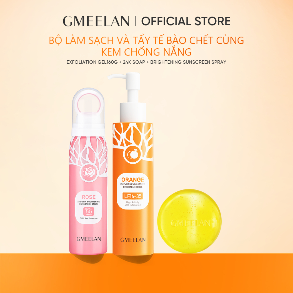 GMEELAN 2PCS Gel Tẩy Tế Bào Chết Da Mặt 160g+XỊT CHỐNG NẮNG ROSE ARBUTIN SPF50+ PA++++ 80ML+Xà Phòng