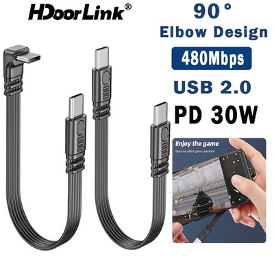 Cáp ngắn HdoorLink PD30W USB C Type-C 90° Cáp nối dài khuỷu tay USB 2.0 Sạc nhanh 480Mbps Dây dữ liệu