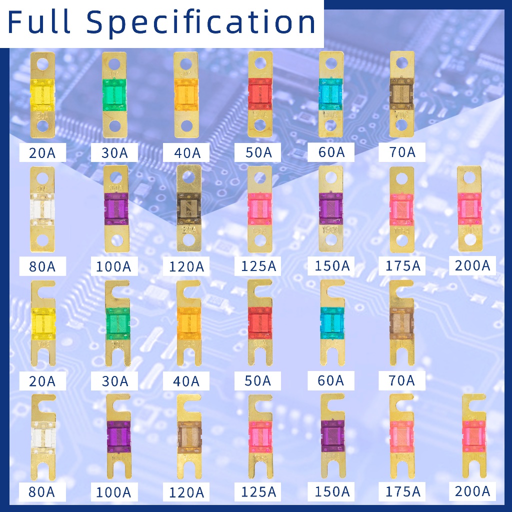 (Đặc điểm kỹ thuật đầy đủ) Cầu chì ANS cho hệ thống âm thanh ô tô 20A 30A 40A 50A 60A 70A 80A 100A 120A 125A 150A 175A 200A ANL Cầu chì ô tô mạ vàng Xe hơi Mini Âm thanh nổi AFS
