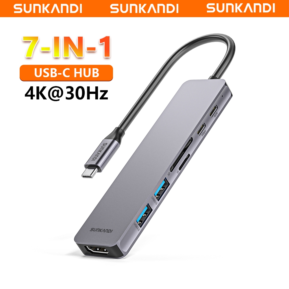 Sunkandi 7 TRONG 1 USB C HUB Loại C sang HDMI 4K tương thích USB 3.0 Adapter SD / TF solt Dock cho M