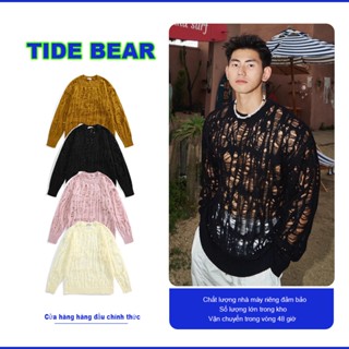Tide BEAR Áo Len Nam Rời Giải Trí Phù Hợp Với Phong Cách Nhàn rỗi Rách Dệt Kim Smock Top