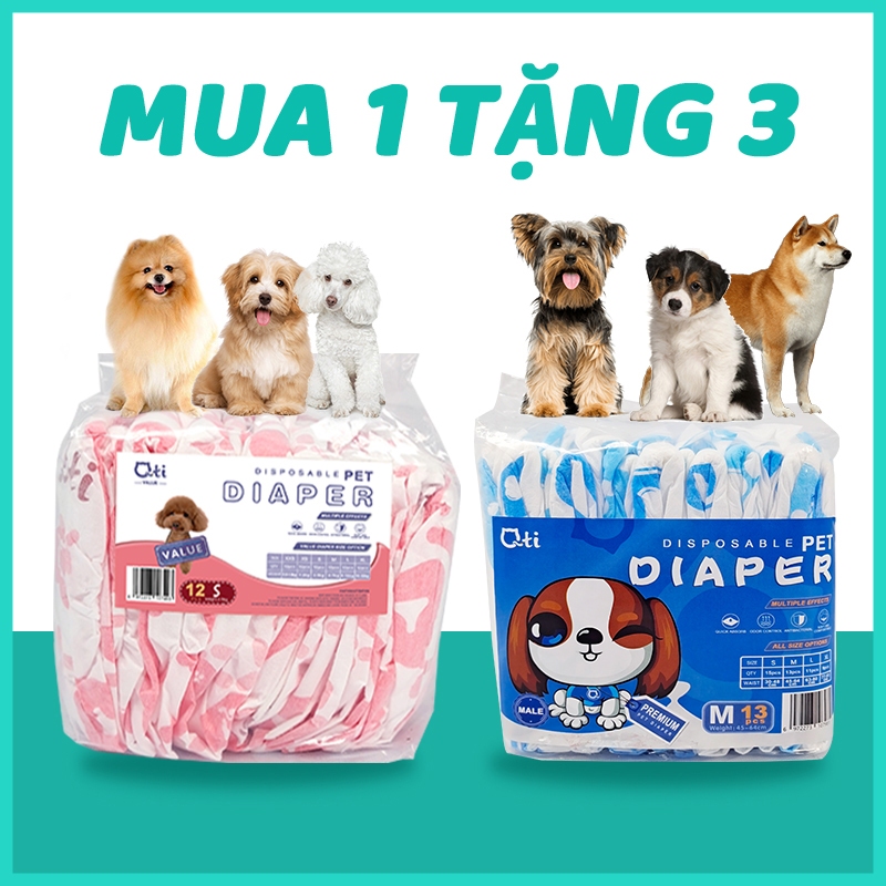 【 Mua 1 TẶNG 3 】 Qti Tã dùng một lần cho chó cưng dành cho chó cái và đực có màn hình hiển thị mức nước tiểu (1 Gói/ 12-17 chiếc)