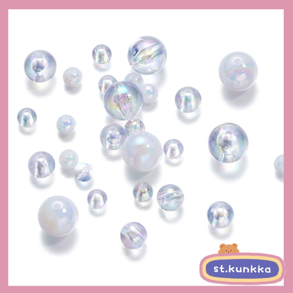 St.kunkka 50-30pcs 6-12mm Hạt acrylic trong suốt Xỏ Lỗ Tròn Bằng Acrylic Mạ Điện Màu Trắng Sữa Làm Trang Sức DIY