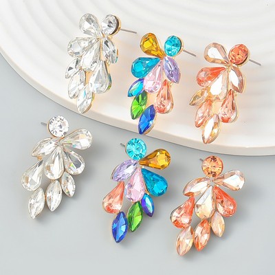 Pinkdududu Thời Trang Màu Kim Cương Giả Hợp Kim Kẻ Sọc Thủy Tinh Khoan Bông Tai Châu Âu Mỹ Phóng Đại PD877