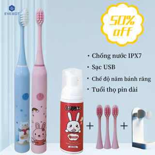 EVEBOT Bàn chải đánh răng điện trẻ em, Bàn chải đánh răng lông mềm rung siêu âm, Vệ sinh răng miệng, Chống nước IPX7, Sạc USB, 5 cấp độ có thể điều chỉnh