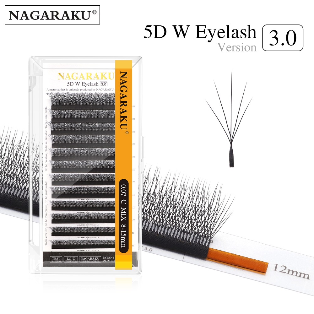 Nagraku Phong Cách Mới 3.0 5D W Shape Big Bundle Nối Mi Mega Volume Premade Fan Lông Mi Siêu Mềm Full Dày Mi