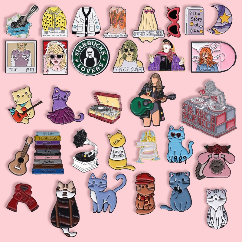 Bộ 50 Phong Cách Ca Sĩ Taylor Swift Men Pin Nhạc Guitar CD Men Thổ Cẩm Động Vật Dễ Thương Mèo 1989 B