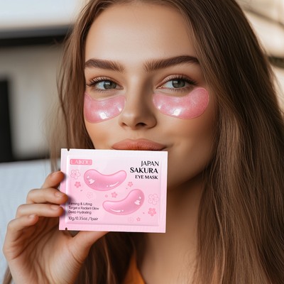 Mặt nạ mắt LAIKOU Sakura Gel mắt Dưỡng ẩm sâu Miếng dán mắt Làm sáng túi mắt quầng thâm Chống lão hóa
