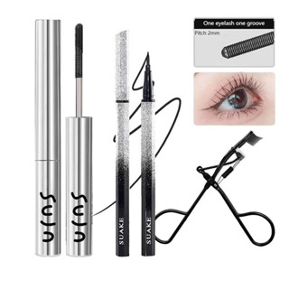 [Hàng mới về] Bộ 3 trang điểm mắt Với Mascara chuốt mi cong chống nhòe kháng nước Đen/Bút Kẻ Mắt Dạng Lỏng Đen/ Dụng Cụ Uốn Cong Lông Mi