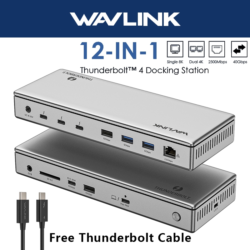 Wavlink Thunderbolt 4 Docking Station 98W PD Single 8K hoặc Dual 4K Display Với 4xTBT 4, 4xUSB-A, US