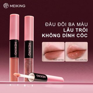 【MEIKING Son Kem 2 Đầu Lì & Bóng Tạo Hiệu Ứng Gương Dưỡng Ẩm Cho Môi Giữ Màu Tốt Bền Lâu Trôi