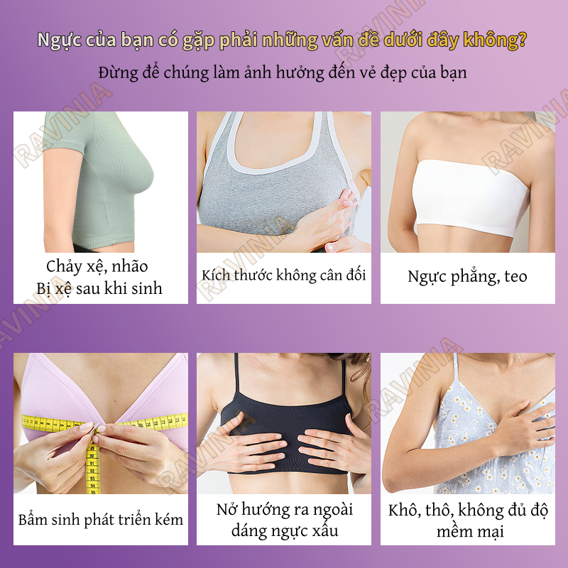 Kem nâng ngực Ravinia 60g Tăng ngực Phát triển lại Cải thiện chảy xệ Ngực Làm săn chắc làm trắng da