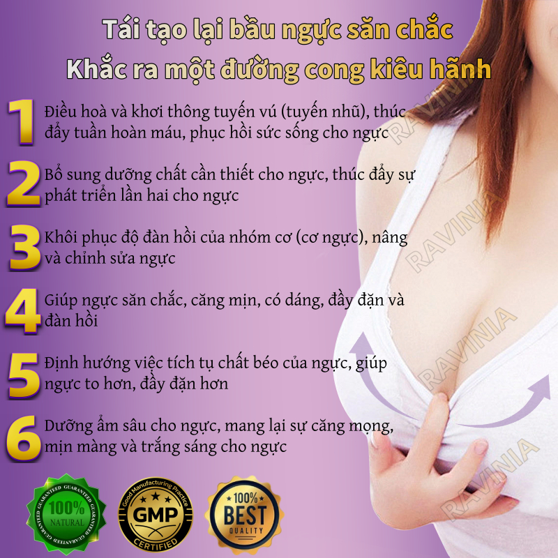 Kem nâng ngực Ravinia 60g Tăng ngực Phát triển lại Cải thiện chảy xệ Ngực Làm săn chắc làm trắng da
