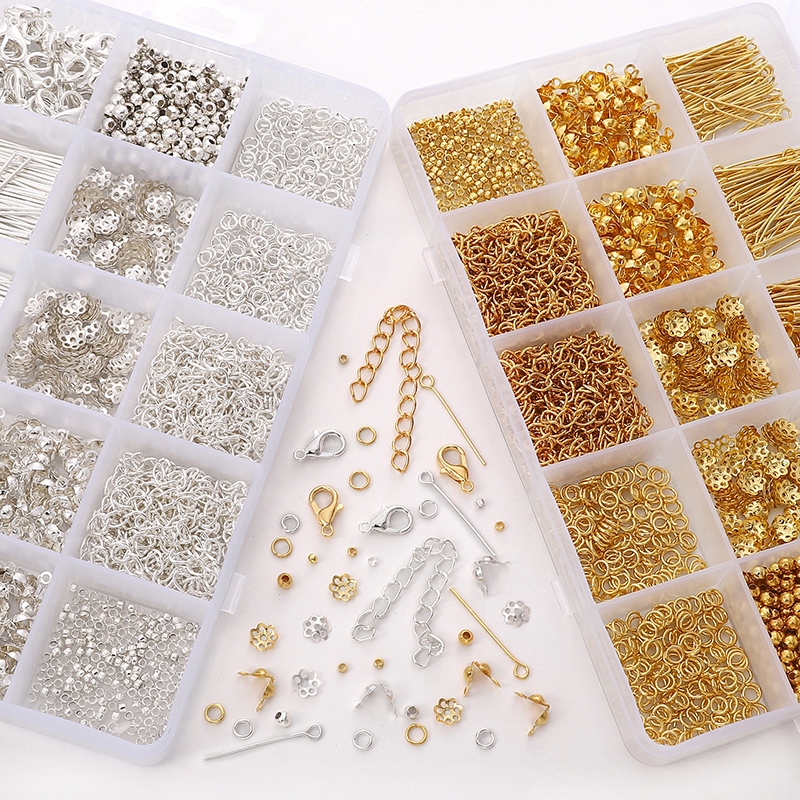 [NCC] 1260 cái phụ kiện trang sức kim loại trong 15 hộp DIY - làm vòng cổ và bông tai