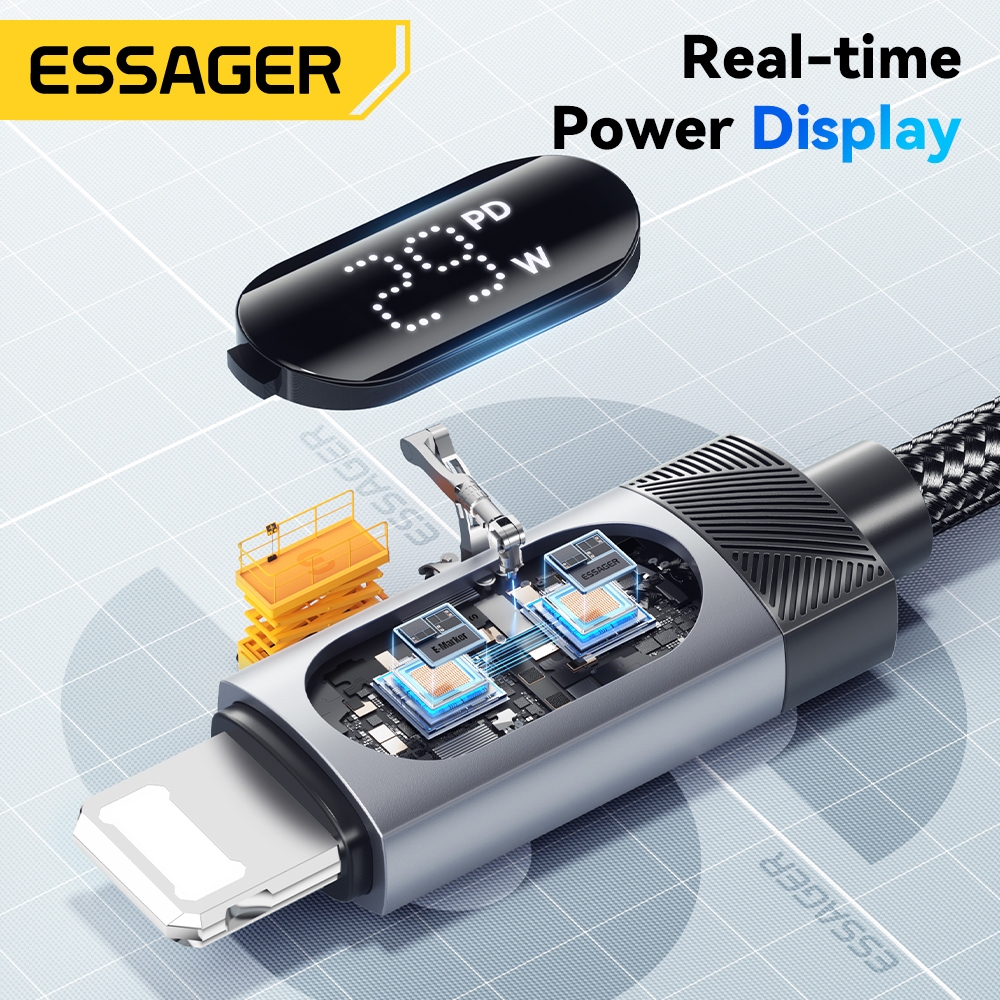 Cáp dữ liệu sạc nhanh Essager USB-C sang L 29W Công suất hiển thị kỹ thuật số | BigBuy360 - bigbuy360.vn