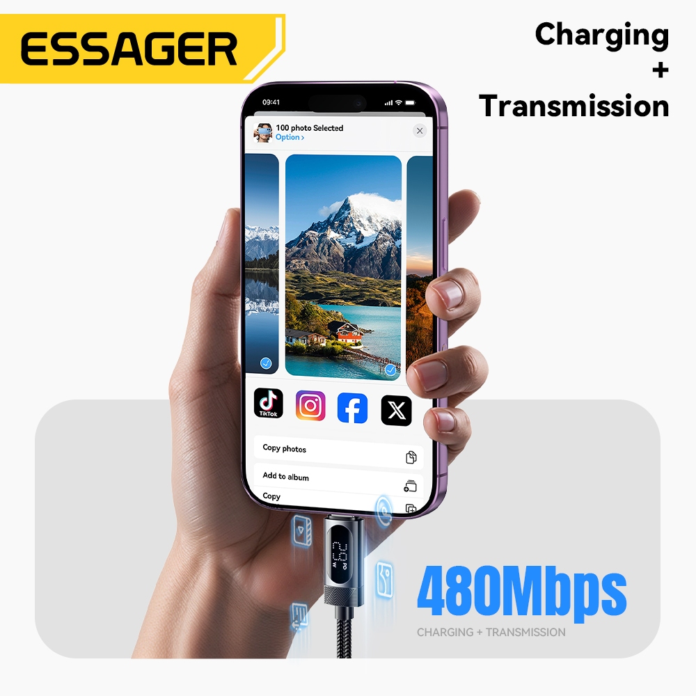 Cáp dữ liệu sạc nhanh Essager USB-C sang L 29W Công suất hiển thị kỹ thuật số | BigBuy360 - bigbuy360.vn