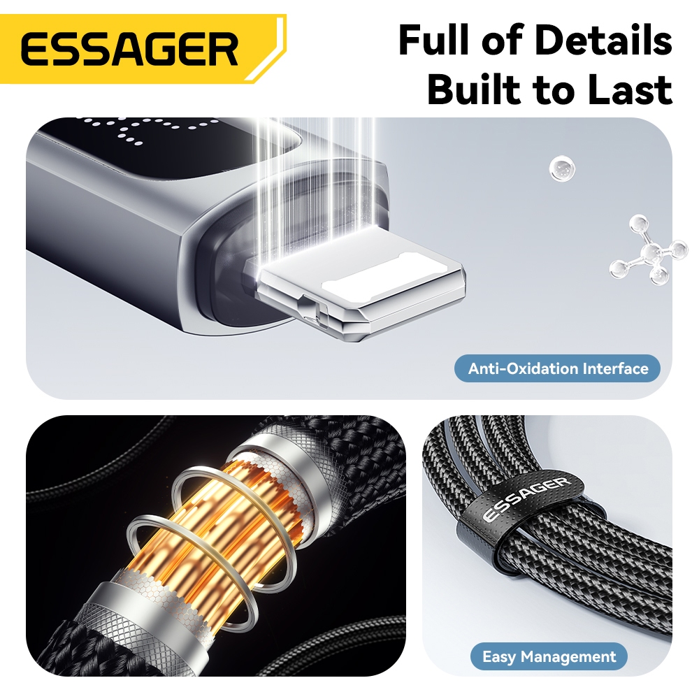 Cáp dữ liệu sạc nhanh Essager USB-C sang L 29W Công suất hiển thị kỹ thuật số | BigBuy360 - bigbuy360.vn