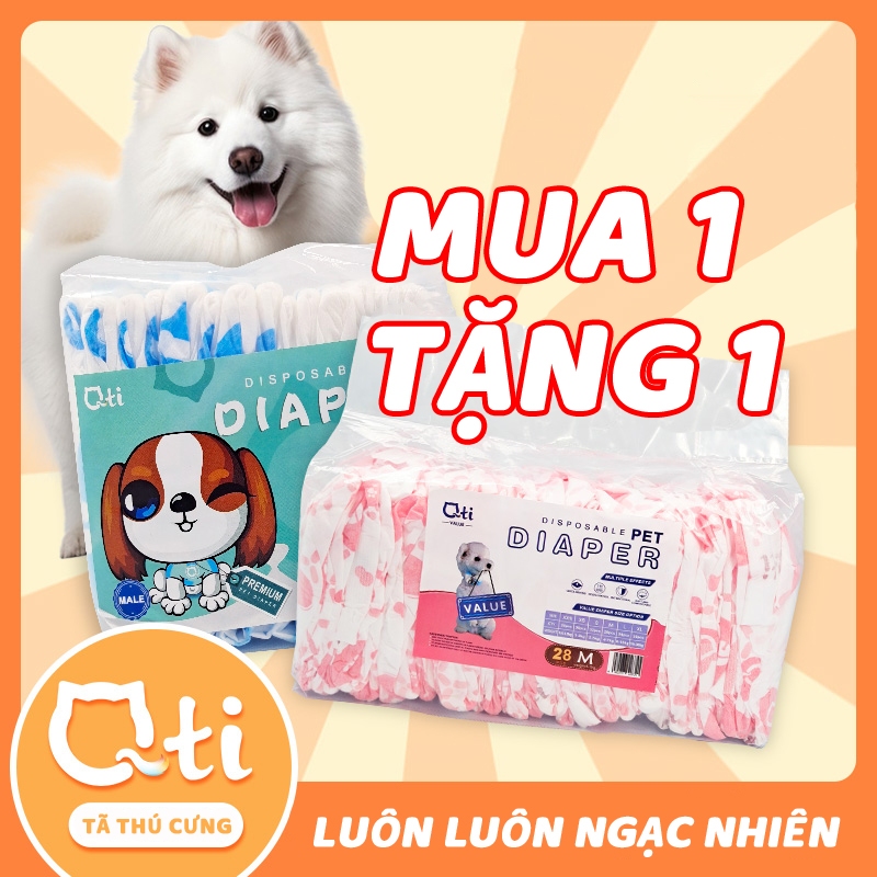 【Mua 1 Tặng 1】Qti Tã dùng một lần cho chó cưng dành cho chó cái và đực có màn hình hiển thị mức nước tiểu (1 Gói/ 12-17 chiếc)
