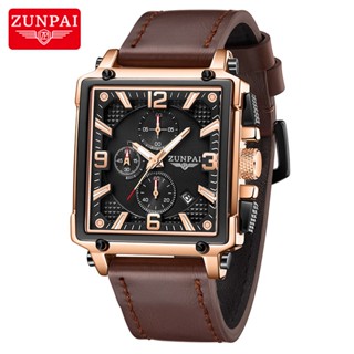 ZUNPAI Đồng hồ chính hãng dành cho nam bằng da thể thao chống thấm nước thạch anh thời trang