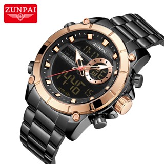 ZUNPAI Đồng hồ dành cho nam Đồng hồ đeo tay đa chức năng bằng thép không gỉ chống nước nguyên bản Chronograph thể thao thời trang nam Dây đeo bằng da Thạch anh phát sáng Màn hình kỹ thuật số Analog Đồng hồ đeo tay LED