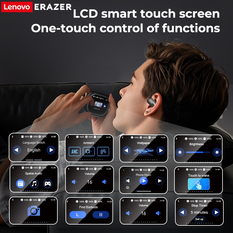 Lenovo ERAZER XF38 Al Tai nghe không dây dịch thời gian thực thông minh Bluetooth 5.4 có màn hình LED Tai nghe doanh nghiệp có Mic chống nước IPX5 | BigBuy360 - bigbuy360.vn