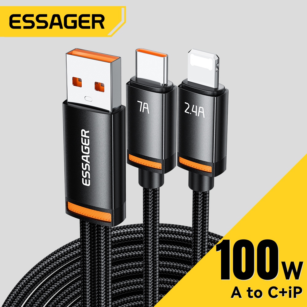 Essager B 100W USB sang C + L Cáp dữ liệu sạc nhanh 2 trong 1 cho cổng Type C và cổng ip Tương thích