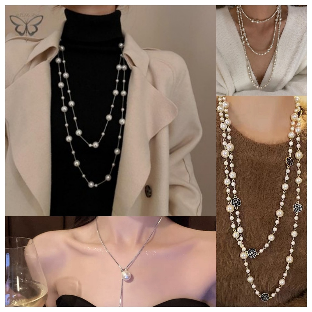 Vàng Thanh Lịch Hai Lớp Mô Phỏng Ngọc Trai Áo Len Vòng Cổ Nữ Cổ Dài Dây Chuyền Vòng Cổ VN