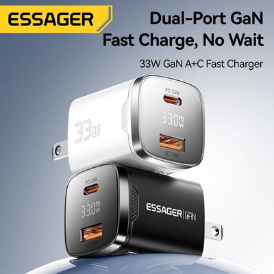 Essager GaN 33W USB C + A Bộ sạc nhanh Bộ chuyển đổi màn hình kỹ thuật số nguồn sạc nhanh