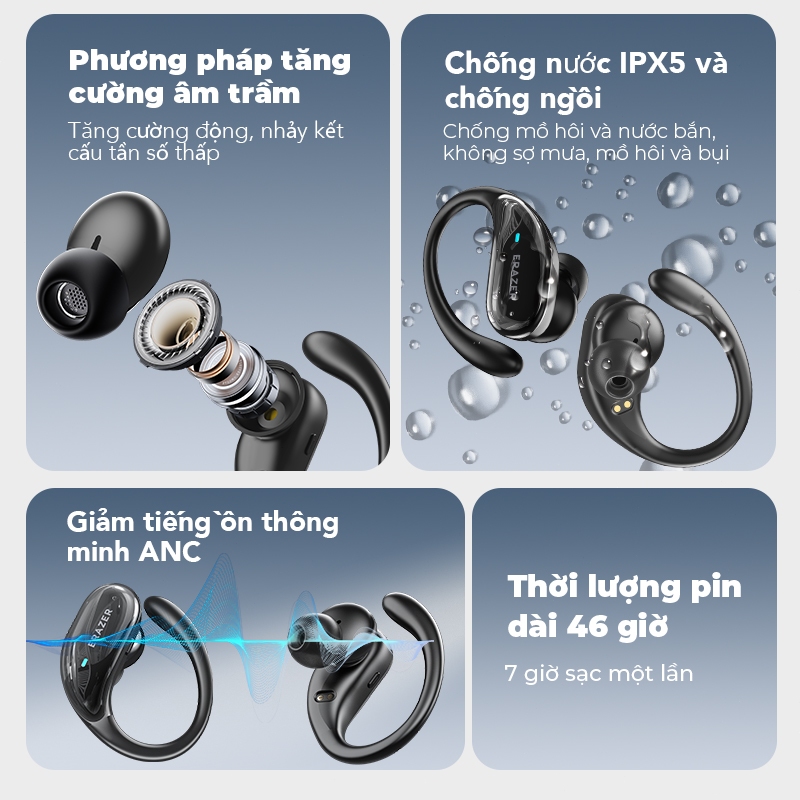 Tai nghe Bluetooth Lenovo ER XT80 Pro AI bị lỗi Tai nghe không dây loại bỏ tiếng ồn thông minh ANC chờ 180 giờ | BigBuy360 - bigbuy360.vn