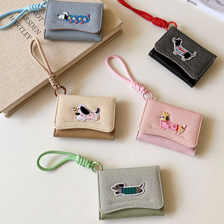 Ví Nữ Dễ Thương Hoạt Hình In Hình Chó Thiết Kế Hoa Đa Năng Nhiều Thẻ Ví Đựng Tiền Mặt