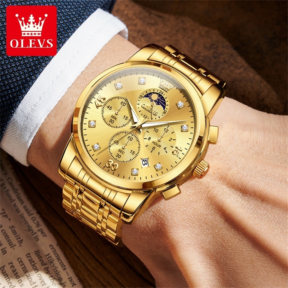 OLEVS Đồng hồ nam chính hãng chống nước thép không gỉ dạ quang đa chức năng kim cương quartz 3652 | BigBuy360 - bigbuy360.vn