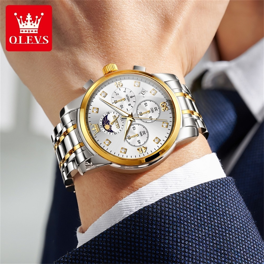 OLEVS Đồng hồ nam chính hãng chống nước thép không gỉ dạ quang đa chức năng kim cương quartz 3652 | BigBuy360 - bigbuy360.vn
