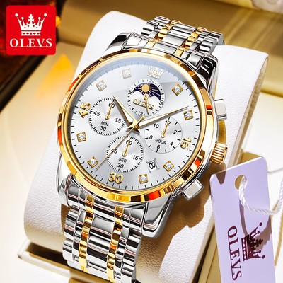 OLEVS Đồng hồ nam chính hãng chống nước thép không gỉ dạ quang đa chức năng kim cương quartz 3652