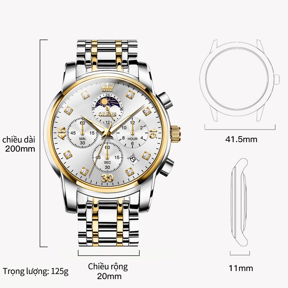 OLEVS Đồng hồ nam chính hãng chống nước thép không gỉ dạ quang đa chức năng kim cương quartz 3652 | BigBuy360 - bigbuy360.vn