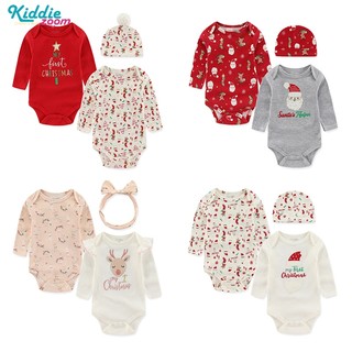  Kiddiezoom 3 Chiếc Bé Trai Bé Gái Trang Phục Giáng Sinh In Hình Hoạt Hình Quần Áo Sơ Sinh Dài Tay Body Có Mũ Phù Hợp Với Quần Áo Trẻ Sơ Sinh 