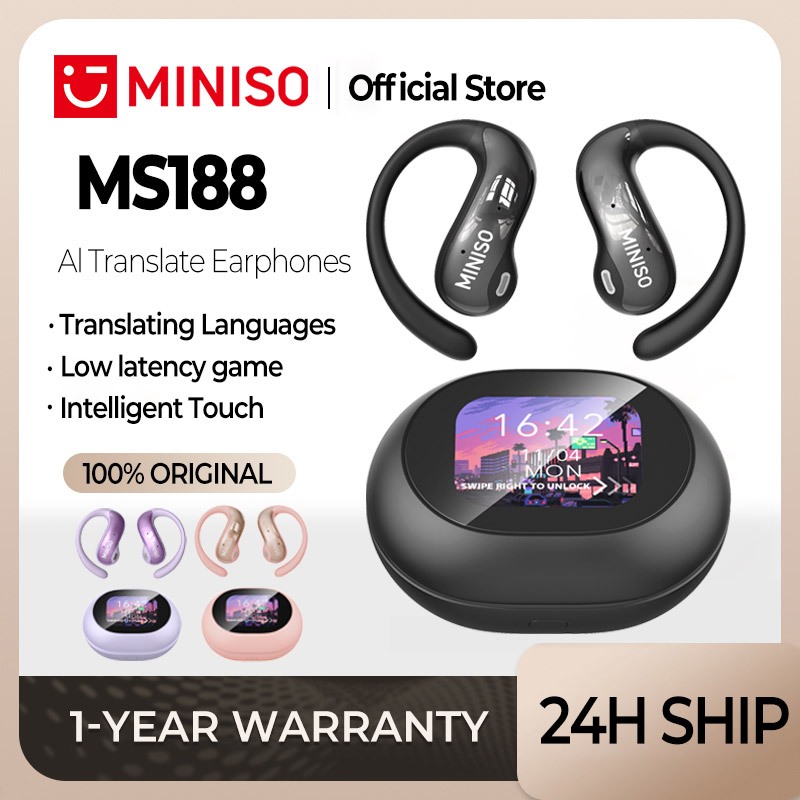 MINISO MS188 Máy dịch thời gian thực Al Smart Tai nghe không dây Bluetooth 5.4 Với màn hình cảm ứng LED Tai nghe nhét tai dành cho doanh nhân Với micrô Chống nước IPX5 | BigBuy360 - bigbuy360.vn