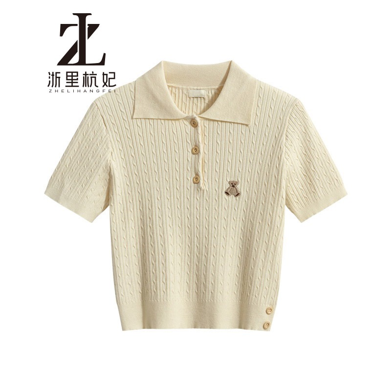 ZHELIHANGFEI Phiên bản Hàn Quốc cổ polo ngọt ngào Bột chiên xoắn đan tay ngắn | BigBuy360 - bigbuy360.vn